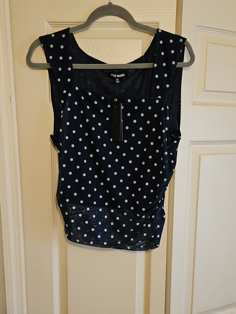 Steve Madden Navy Blue Polka Dot Sleeveless Top